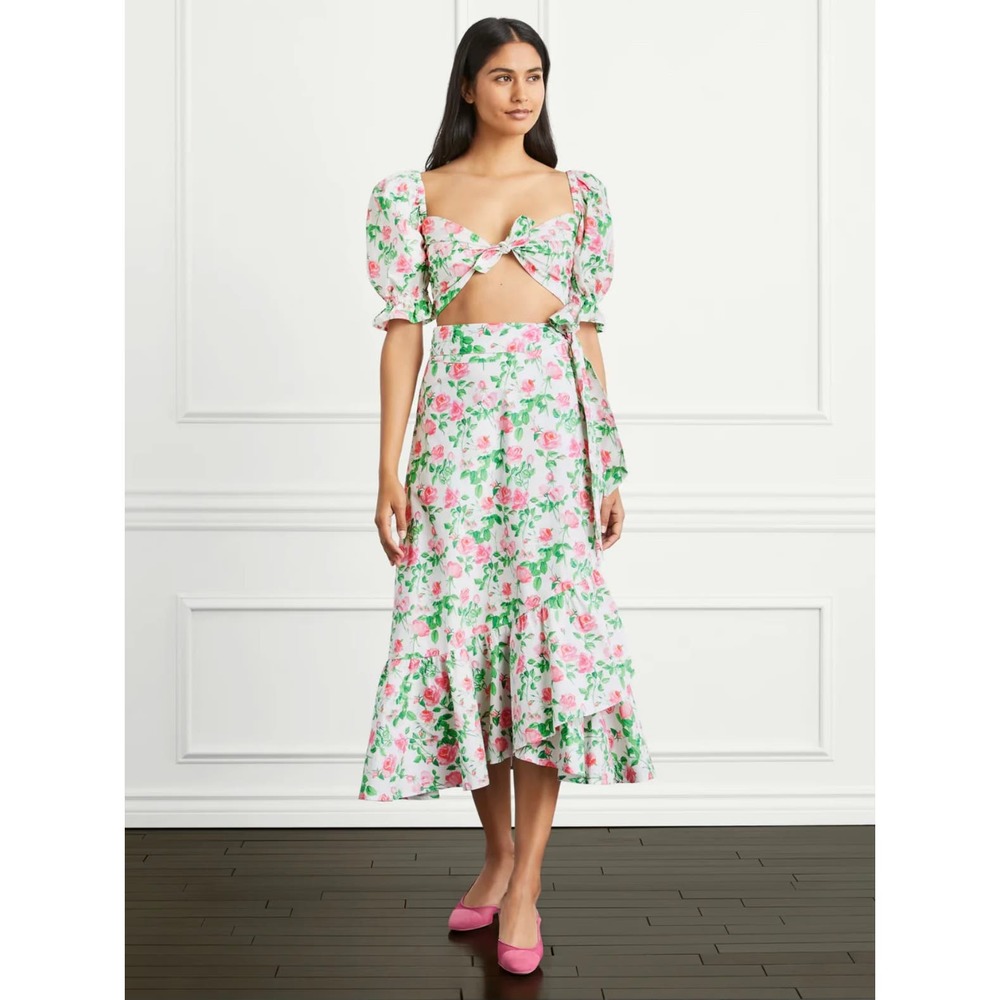 Hill House Floral Puff Sleeve Blouse - Pink and Green